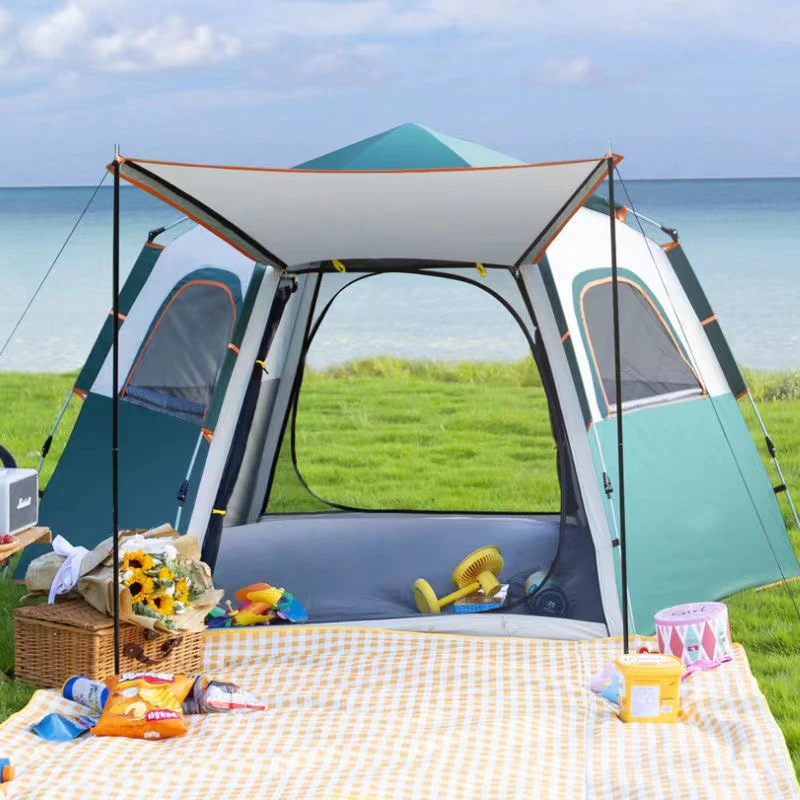 Cheap Goat Tents Outdoor Camping Tent Portable Folding Quick open Automatic Picnic Sunscreen Camping Hexagonal Mountaineering Rainproof Tent   